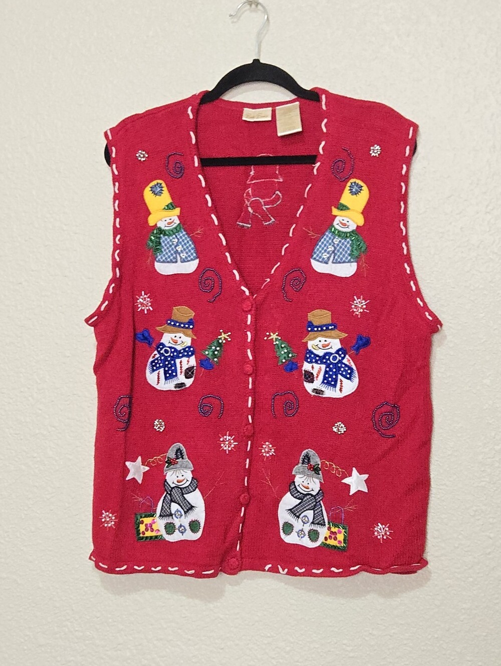 Vintage 1990s Bobbie Brooks Christmas Sweater Vest - Festive Snowmen - Size XL